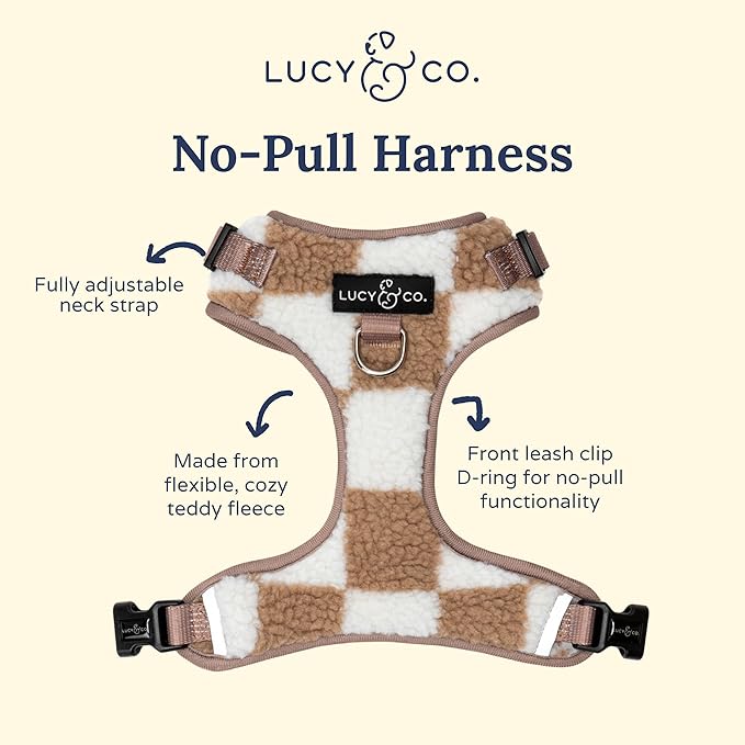 Lucy & Co. The Playing Checkers No-Pull Dog Harness for Dogs – Vest to Stop Pulling & Walk Easy – Comfortable Leash Training Product w/Adjustable Chest & Neck Straps - White & Tan Checker - X-Large
