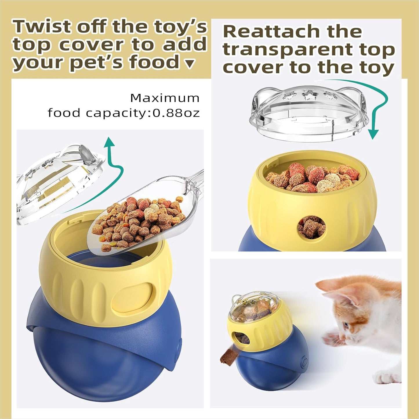 Interactive Owl-Shaped Puzzle Toy for Cats and Small Dogs - Non-Tippable Slow Feeder Food Dispenser for Healthy Eating & Anxiety Relief - Indoor Entertainment Toy