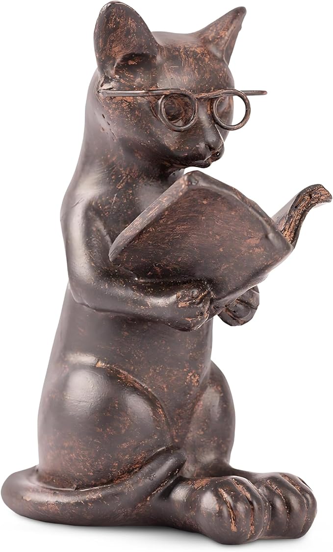Young's Inc. Cat Figurine - Cute Cat Statue - Whimsical Cat Decor for Cat Lovers - Cat Collectibles and Meditation Decor - Cat with Eye Glasses - 4'' L X 3'' W X 5'' H