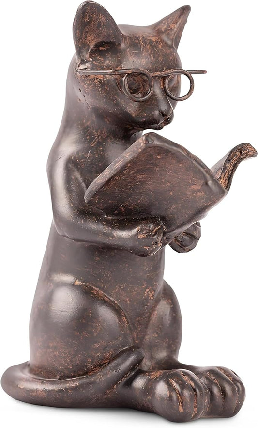 Young's Inc. Cat Figurine - Cute Cat Statue - Whimsical Cat Decor for Cat Lovers - Cat Collectibles and Meditation Decor - Cat with Eye Glasses - 4'' L X 3'' W X 5'' H