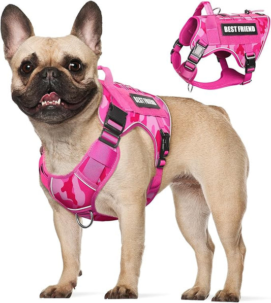 Tactical Dog Harness Medium Sized Dog,No Pull Military Dog Vest with Easy Control Handle&Molle,Adjustable Heavy Duty Pet Harness for K9 Working Hiking Training Daily Walking Camo Pink M
