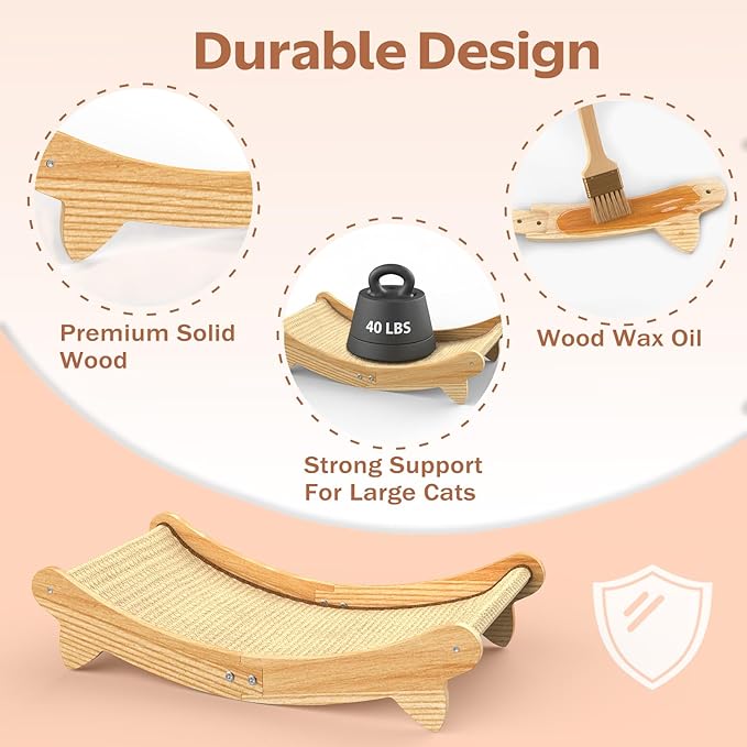 Cat Scratcher Bed – Durable Arc-Shaped Cat Bed & Scratch Pad, Natural Sisal Mat Hammock for Kittens and Adult Cats