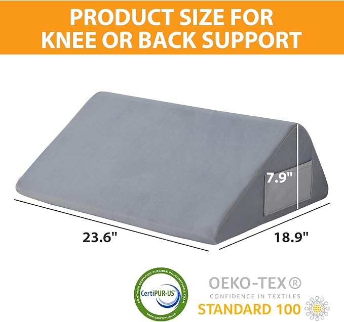 Knee Wedge Pillow, 8" Wedge Pillow for Knee Pain Relief, Premium Memory Foam Knee Pillow for Back Sleeping, Triangle Wedge Pillow for Leg Elevation, Back Pain, Sciatica, Hip Support, Velvet