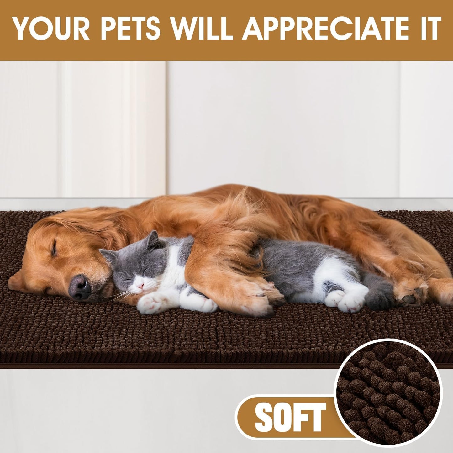 IM HOME Dog Door Mats for Muddy Paws, Chenille Absorbent Door Mats, Non Slip Heavy Mud Mat for Dogs, Soft Indoor Door Mat for Entryway, Mud Paws, Inside Floor,30" X 20", Brown