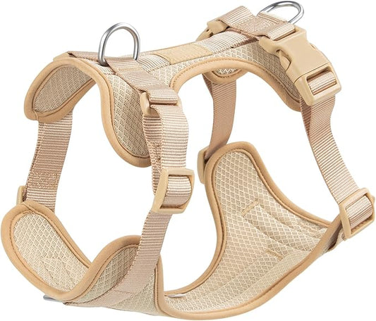 Wisedog Mesh Breathable Dog Harness: No Pull Harness with 3 Fast-Release Buckles Adjustable for Walking & Training for Small Medium Large Dogs (Sand Color, S: Neck=14"-19"/Chest=13"-24")