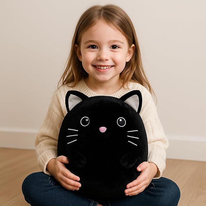 Black Cat Kitty Stuffed Animals Plush Toys with Embroidered Eyes for Boy Girl Baby Halloween Decoration Pillow Cushion Sofa Housewarming Gifts