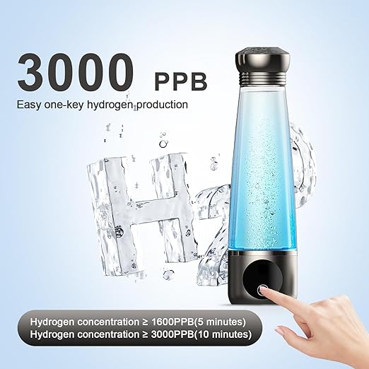 Hydrogen Water Bottle 3000ppb Dupont Membrane Ionized Water Bottle Hydrogen Cup PEM/SPE Technology Purification Vent Rechargeable Hydrogen Water Generator for Home Office Travel