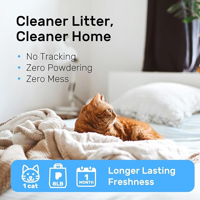 EcoFusion Cat Litter (8lb) – Plant-Based Tofu & Corn Formula, 99.8% Dust-Free, Fast Clumping, Hypoallergenic, Long-Lasting Odor Control, for Multi-Cat Homes