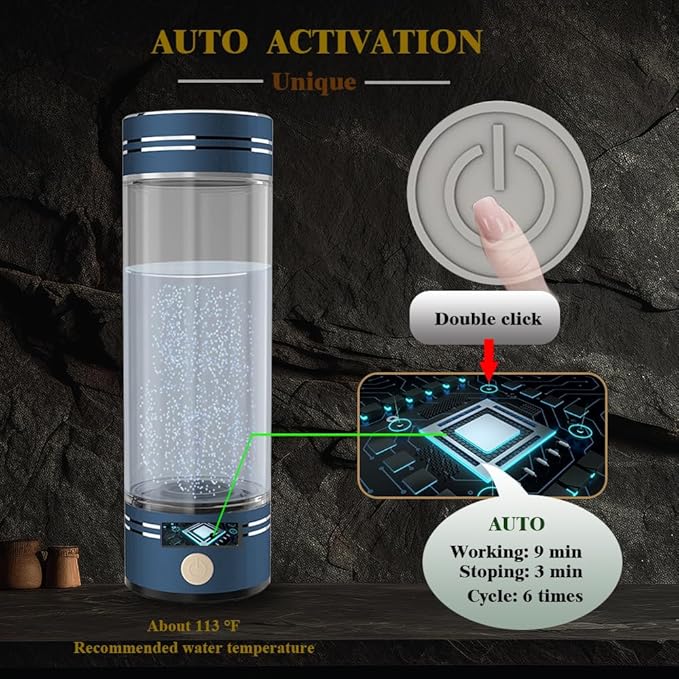 Hydrogen Water Bottle Maker Machine Hydrogen Water Generator Ionizer with SPE and PEM Technology 17oz Dantin Blue