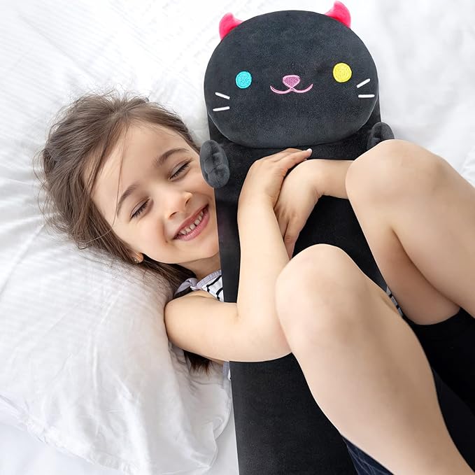 Artist-Designed Ultra Soft Long Cat Plush Body Pillow, Extra Stuffing for Comfort, Premium Quality Stuffed Animal Gift for Girlfriend or Cat Lovers (Night 36 Inch)