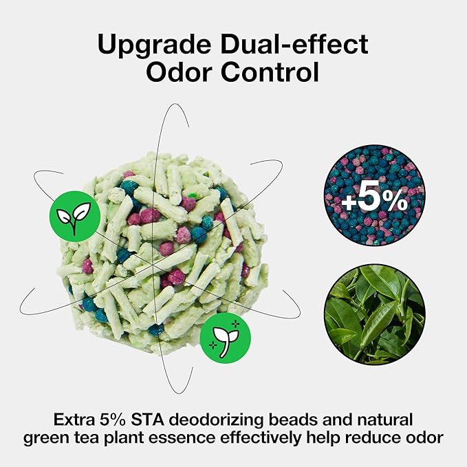 VETRESKA Tofu Cat Litter, Natural Kitty Litter Strong Clumping Flushable Cat Litter Pellets Ultra Absorbent, Odor Control, Dust-Free, Low Tracking Eco-Friendly Tofu Litter, Greentea(5.5lb×4bags)