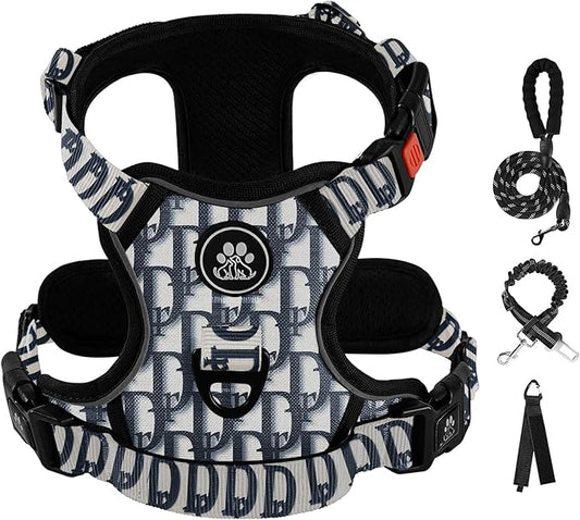 IVY&LANE No Pull Dog Harness with Leash Set, Reflective No Choke Pet Vest,Adjustable Oxford Dog Vest Harness with Easy Control Handle for Large Dogs (Vintage Blue,L)