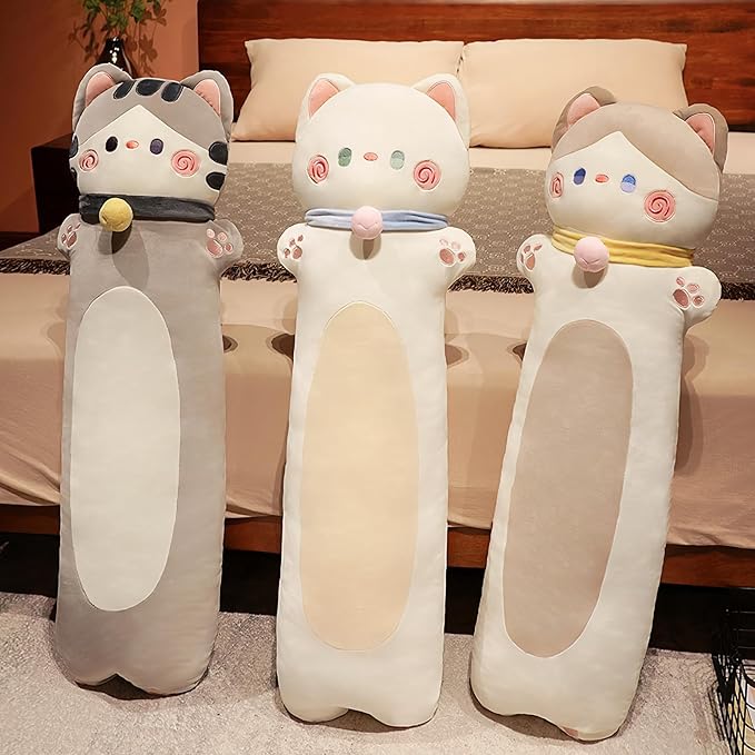 Long Cat Plush Pillow, 43.3inches Cute White Cat Plushie Stuffed Animals Body Pillow, Kawaii Kitten Soft Plushie Doll Toy Birthday Gift for Kids Girlfriend