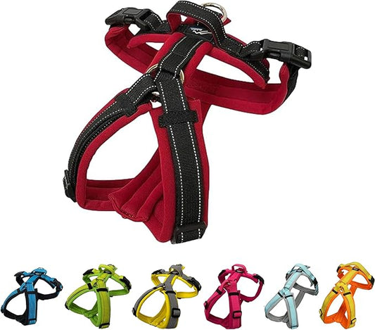 [白山:Hakusan] Zero Dog Harness Made by Japan, Safe - No chocking/Hard to Disconnect, Great fit - Easy Put on and Off/Adjustable, Reflector, Tiny - Small & Medium Dog, Two-Tone Red x Black