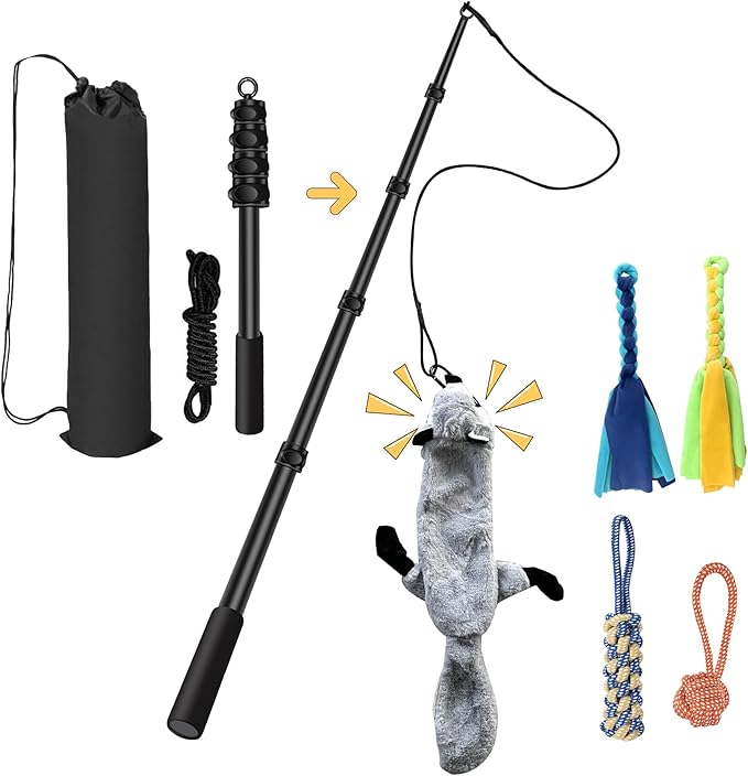 Flirt Pole for Dogs, Interactive Toys Tug-of-war for Dog, Five-Section Retractable Adjustable Length,for Outdoor Exercise & Training for Small Medium Large Dog