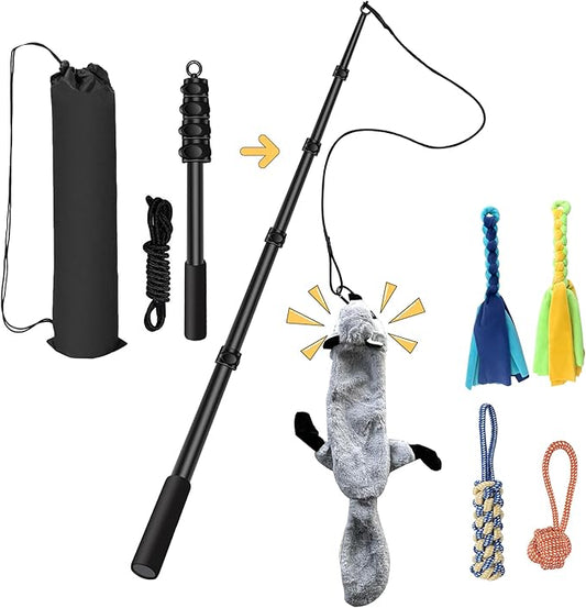 Flirt Pole for Dogs, Interactive Toys Tug-of-war for Dog, Five-Section Retractable Adjustable Length,for Outdoor Exercise & Training for Small Medium Large Dog