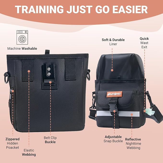 JOJOGOGO Dog Treat Pouch with 4 Cup Removalbe Silicone Bag, Magnetic Closure Treat Pouches for Pet Training and Walking, Dog Training Treat Pouch with Clicker, Puppy Snack Bag and Poop Bag Holder