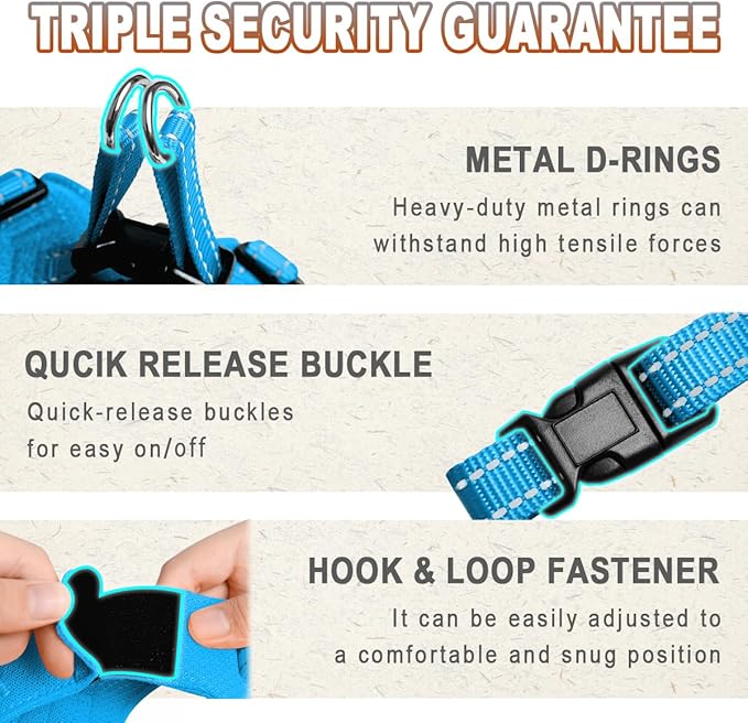 BARKBAY Dog Harness, Reflective Adjustable Puppy No Pull Harness, Breathable Soft, Blue, XXS