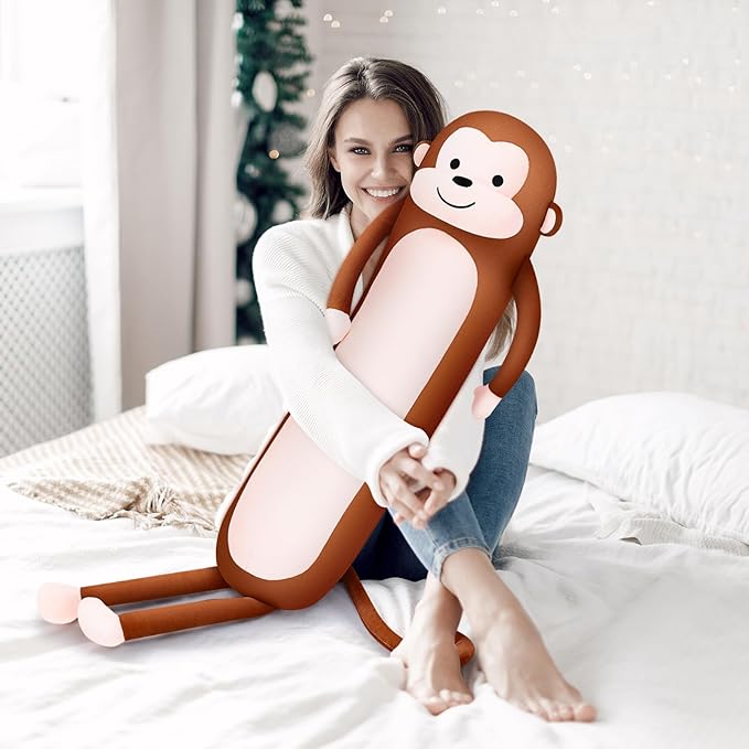 Achwishap Long Monkey Stuffed Animal Plush Toy, 40' Kawaii Large Huggable Sleeping Plush Pillow, Soft Monkey Throw Body Pillow, Cute Plushies Cushion Doll Gifts for Kids Adults