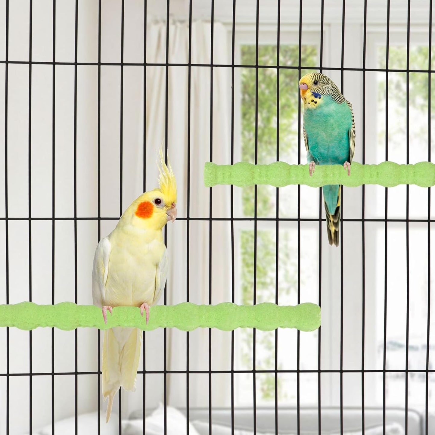 Hypeety 2PCS Bird Wood Perch Stand Parrot Paw Grinding Stick Toy Pet Bird Cage Stand Platform for Bird Parrot Budgies Parakeet Cockatiels Cage Accessories (7in/10in) (Green)