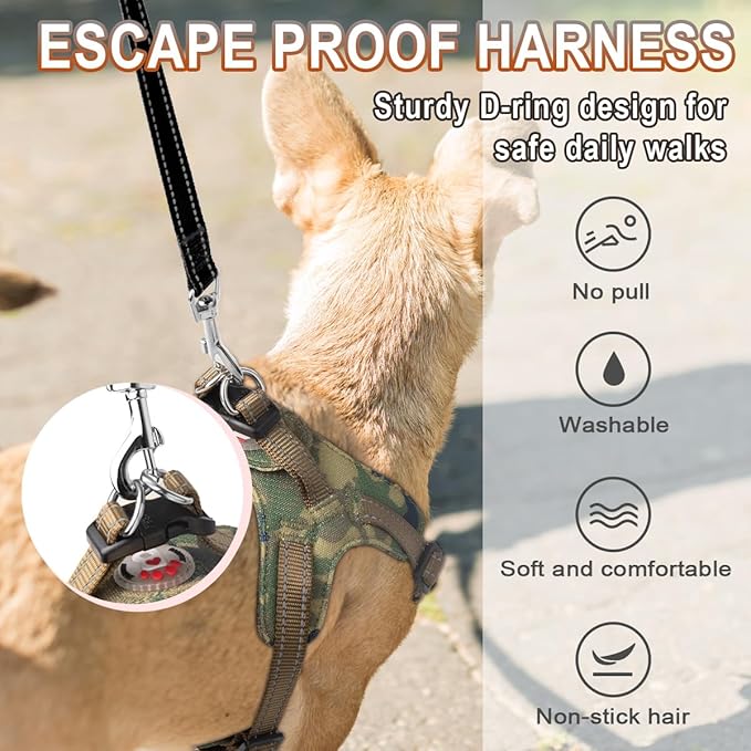 Dog Harness Step in Dog Vest Harness, Reflective Adjustable Puppy No Pull Harness Breathable Soft for Small and Medium Dogs Cats, Camo, S