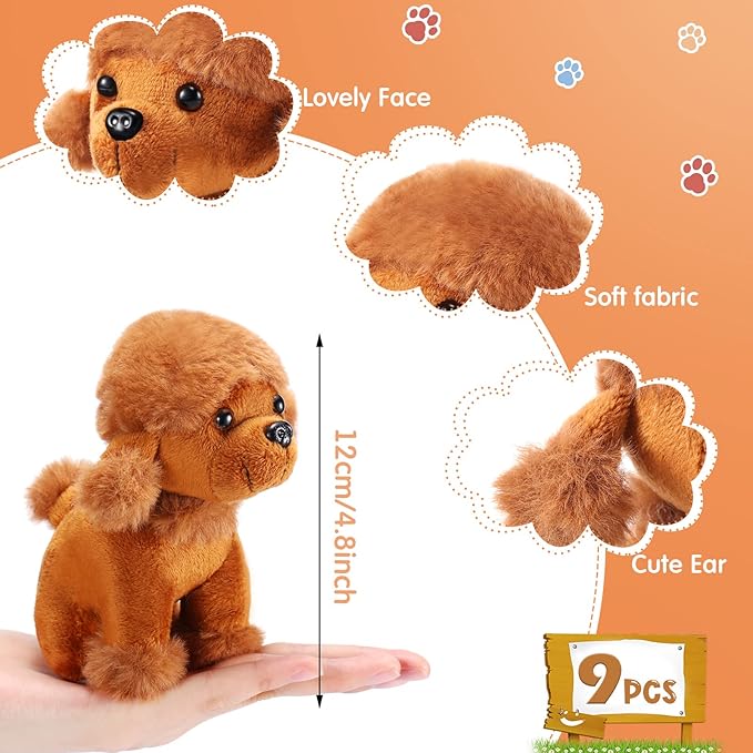 Sumind 9 Pcs 4" 5" Mini Plush Stuffed Dog Party Favor Small Puppy Stuffed Animal Bulk Soft Toy Doll Cute for Kids Gift Graduation Stocking Stuffers Baby Shower Birthday(Poodle Puppy)