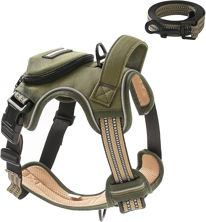 No Pull Dog Harness for Large Dogs, Adjustable No Choke Pet Vest with Dog Leash Fit Smart Reflective Pet Walking Harness for Training Easy Control Soft Handle Green XL