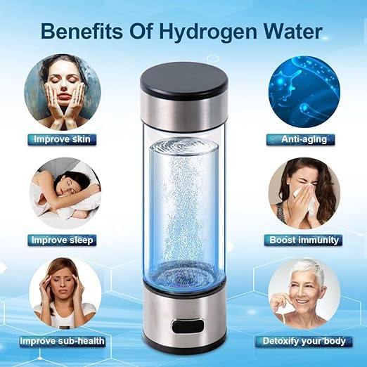 Hydrogen Water Bottle,Portable Hydrogen Water Bottle Generator, Improve Water in 3 Minutes Quick Electrolysis, Hydrogen Water Machine for Home, Office, Travel (Silver)