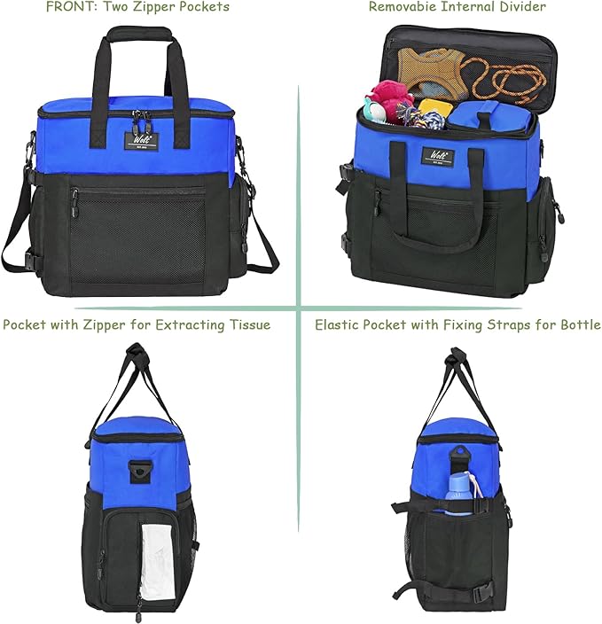 WOLT Dog Travel Bag Dog Bag for Traveling and Supplies with 2 Collapsible Bowls, 2 Food Containers, 1 Place Mat, Blue