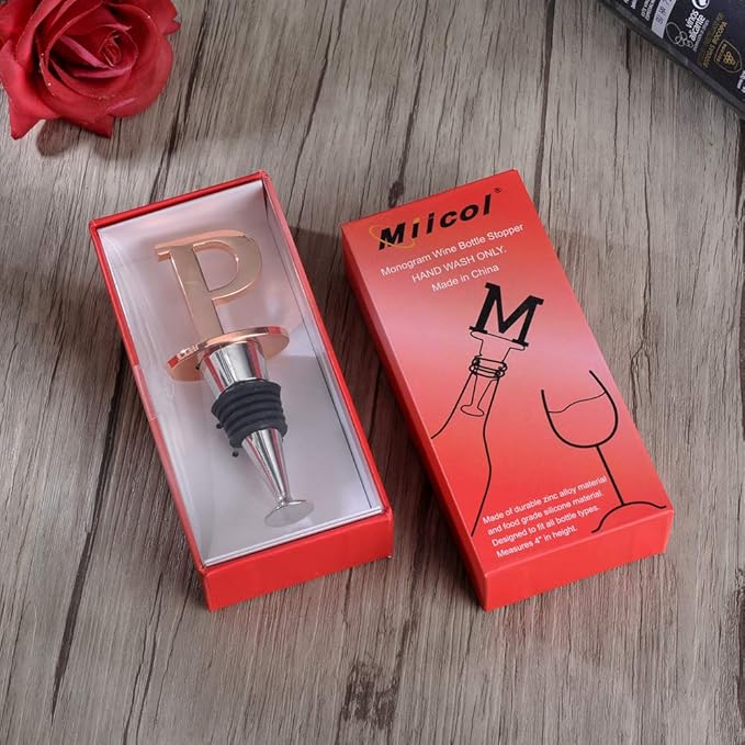 Miicol Wine Stopper, Prosecco Stopper, Wine Bottle Stopper, Personalised Champagne Stopper, Rose Gold Wine Accessories, Wine Lovers Gift, Monogram Gift, Letter P