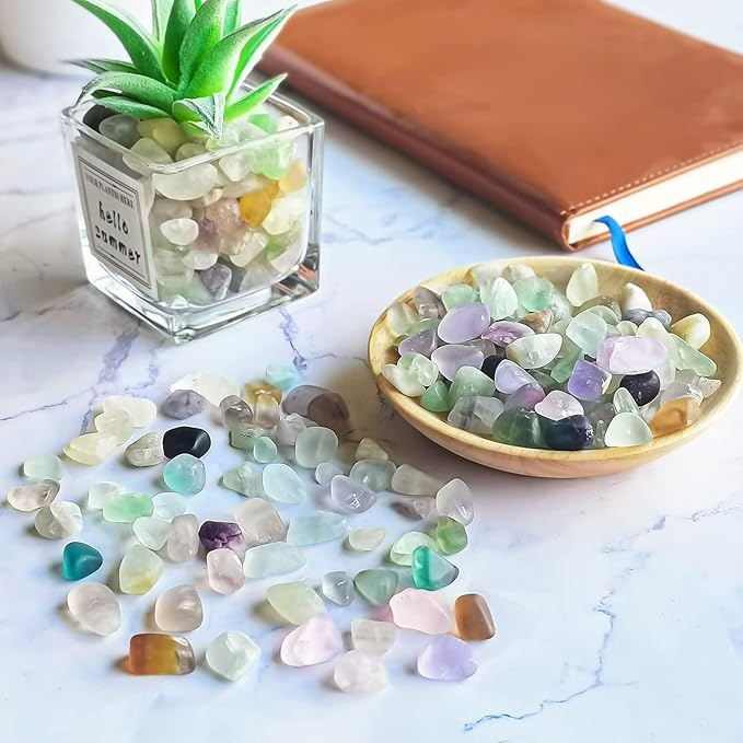 Keedolla 0.93 LB Fluorite Tumbled Chips Aquarium Fish Tank Gravel, Natural Crystal Quartz Stones Rocks Pebbles for Vase Fillers, Garden, Succulent Plants Decor