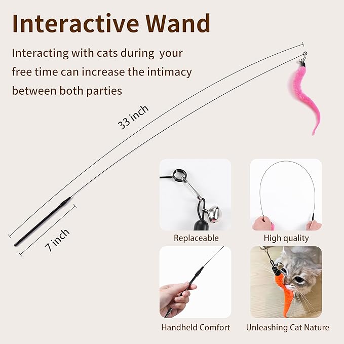 Interactive Cat Feather Toys 8Pcs,Interactive Wand,Cat Teaser,Indoor cat Hanging Interactive Toy Suitable for Bored Adult Cats and Kittens Play Chase Exercise
