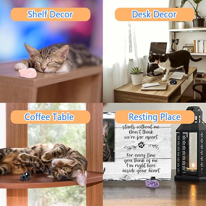 WHAL&YUNE Crystal Cat Figurine, 1PC Amethyst Gemstone Cat, Natural Sleeping Cat Ornament Hand Carved Cat Statue Cat Crystal Decoration for Cat Lovers, Gift 1.5"