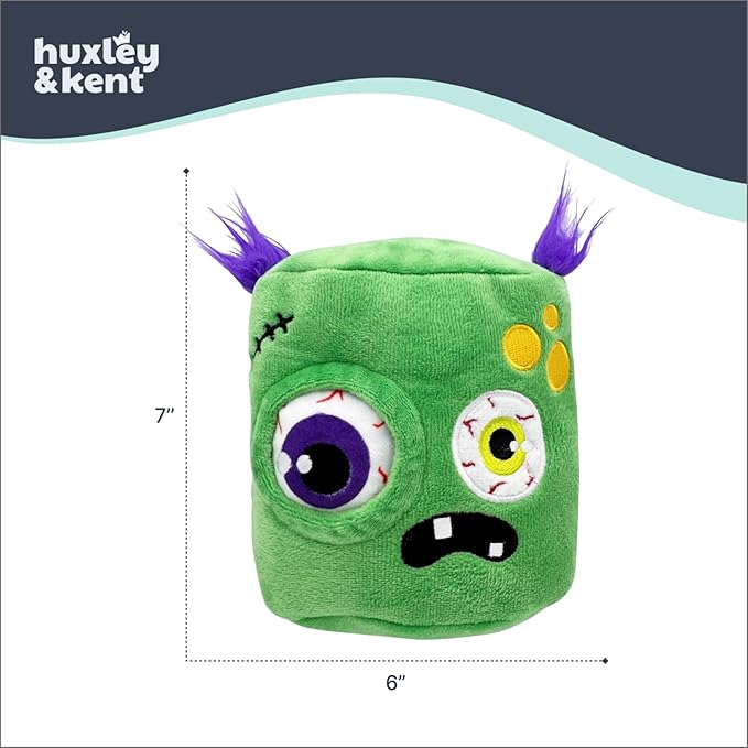 Huxley & Kent Dog Plush Toy w/ Squeaker - Interactive Dog Toys For Puppies & Adult Dogs - Diamond Mesh Tech Lined Puppy Plush Toys - Easy-to-Clean Pet Toy (Pop n' Fetch Zombie Pop-Eye,Small)