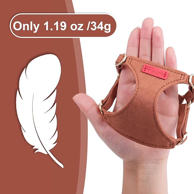 Puppytie No Pull XXS Puppy Harness with Multifunction Dog Leash,Soft Adjustable No Choke Escape Proof Pet Harness Vest,Brown Caramel,XXS