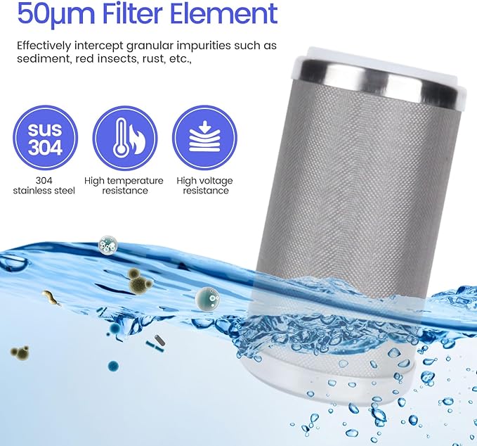 Amwater Stainless Steel Cleanable Wire Mesh Filter Cartridge 5”Length,2.5"OD(25 Micron)