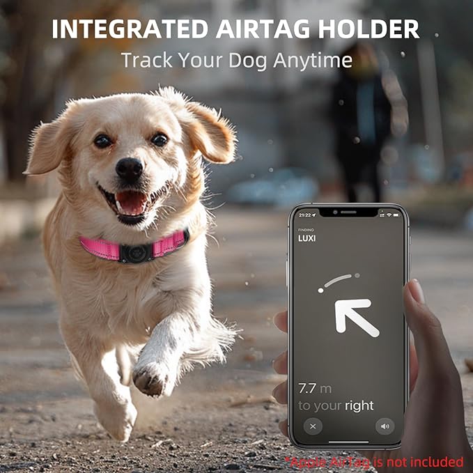 Airtag Dog Collar - 100% Waterproof Air tag Dog Collar Holder for Apple AirTag, Reflective, Soft Padded, Everlasting, GPS Dog Collar for Small Medium Large Dogs (Hot Pink, L)