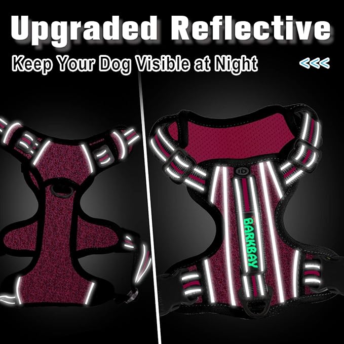 BARKBAY Dog Harness No Pull with ID Tag Pocket - Heavy Duty, Reflective, Easy Control for Large Dogs(Pink/Black,S)