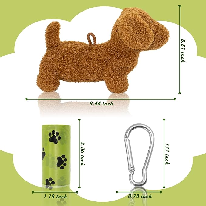 Dog Poop Bag Holder Zippered Pouch- Soft Fabric Waste Bag Dispenser with Metal Clip and 135 (9 Rolls) of Trash Bags for Walking Dog and Cats Litter- Leak Proof