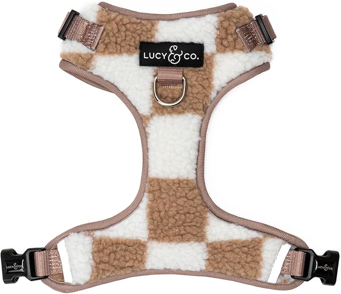 Lucy & Co. The Playing Checkers No-Pull Dog Harness for Dogs – Vest to Stop Pulling & Walk Easy – Comfortable Leash Training Product w/Adjustable Chest & Neck Straps - White & Tan Checker - Small