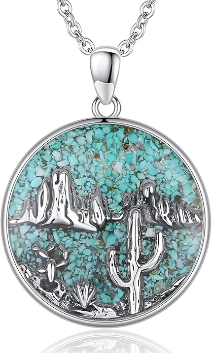 Midir&Etain Western Necklace 925 Sterling Silver Turquoise Pendant Cow Skull/Hat/Tag/Cactus Cowgirl Country Jewelry for Women Men