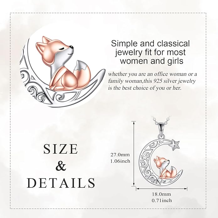 925 Sterling Silver Celtic Crescent Moon Animal Necklace for Women Fox/Black Cat/Hummingbird Crystal/Abalone Shell Pendant Jewelry Gift for Mom Daughter