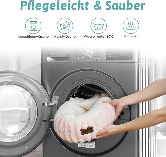 Cat Bed with Hooded Blanket, Round Fluffy Anti-Anxiety Pet Bed for Cats/Toy Breed Dogs, Cozy Donut Cuddler with Machine Washable Faux Fur & Anti-Slip Bottom(20"×20"×6",Pink)