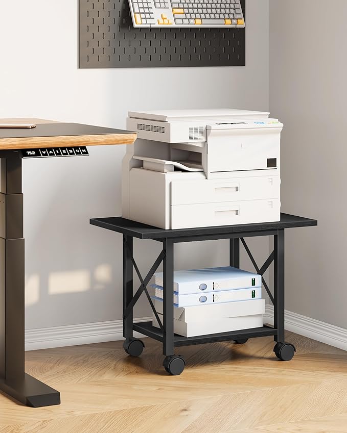 23.6" Under Desk Printer Stand, 2-Tier Printer Table with Wheels Adjustable Feet for Home Office, Study, Living Room, Black TPS01BB