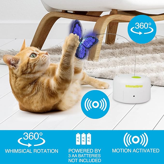 ALL FOR PAWS Interactive Motion Activated Butter-Fly Cat Toys,Flutter Bug Cat Toy,Flutter Rotating Kitten Toys,Cat Toys Interactive for Indoor Cats with 2 Replacements