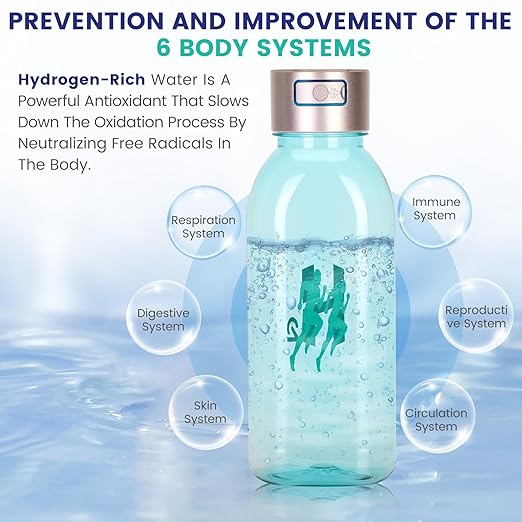 Hydrogen Water Bottle, 50OZ/1.5L Large Capacity Portable Hydrogen Water Bottle Generator 5-10 Minute Rapid Electrolysis 2500PPB, Hydrogen Water Ionizer Machine with SPE/PEM Technology (Golden)