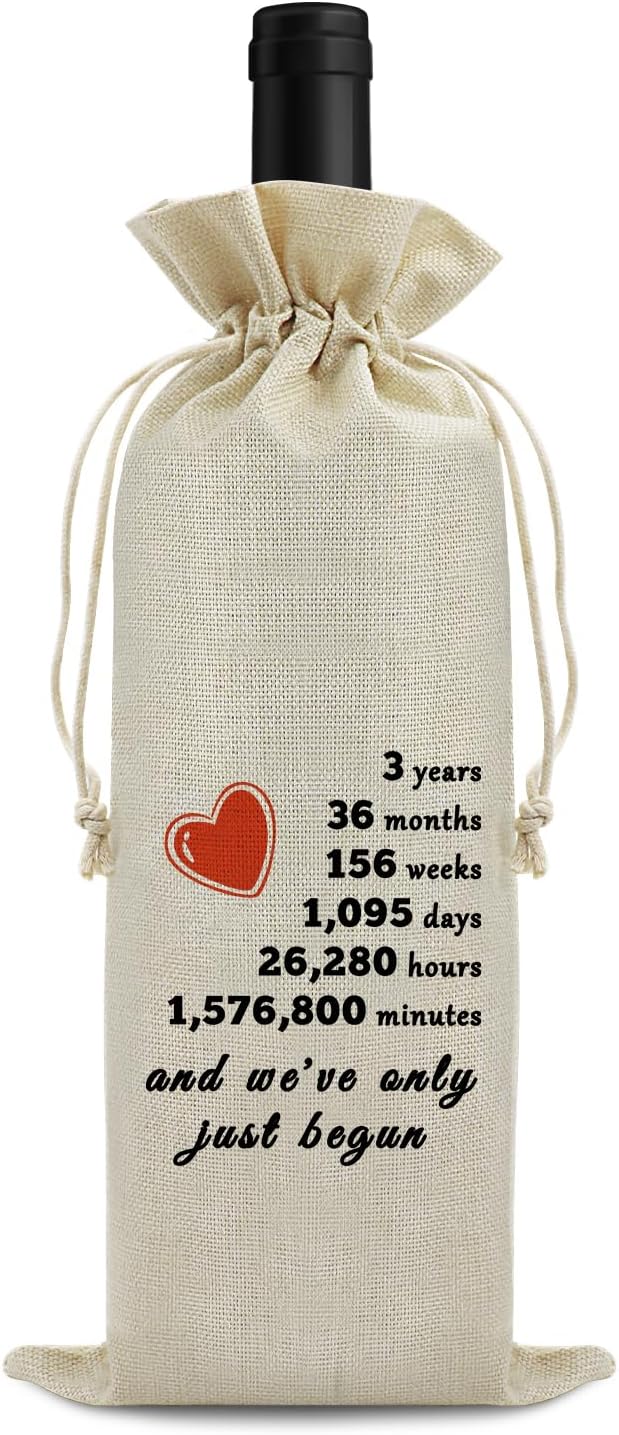 3rd Anniversary Wedding Gifts for Him Her Three Years Anniversary Wine Bag for Husband Wife 3 Year Dating Anniversary for Men Women 3 Years of Marriage Gift Birthday Christmas Gift Wine Gift Bag