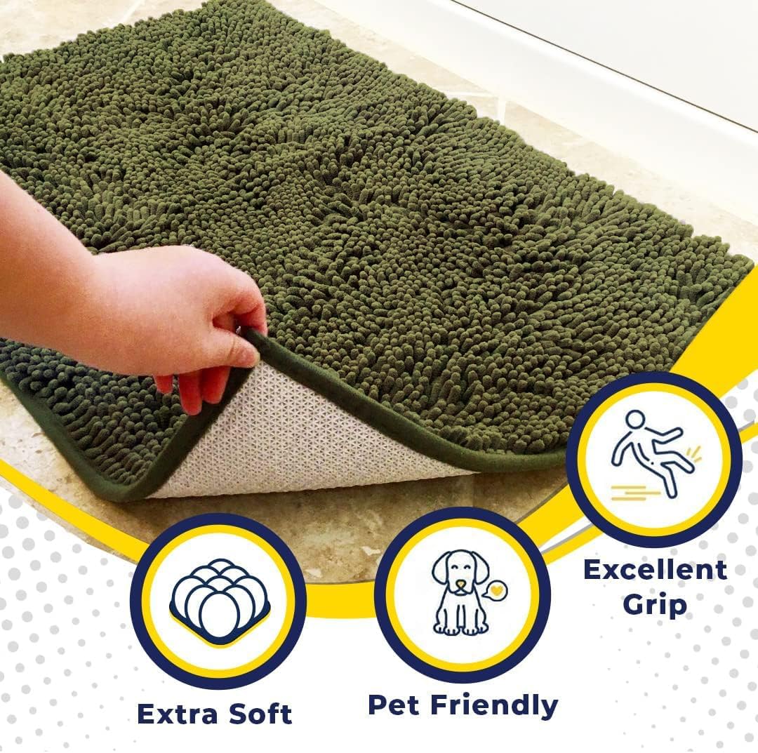 Muddy Mat® Original Dog Door Mat for Muddy Paws, Super Absorbent Microfiber, Non-Slip Washable Pet Rug, Quick Dry Chenille Entryway Carpet, Machine Washable Indoor Outdoor mat, Army Green 19"x30"