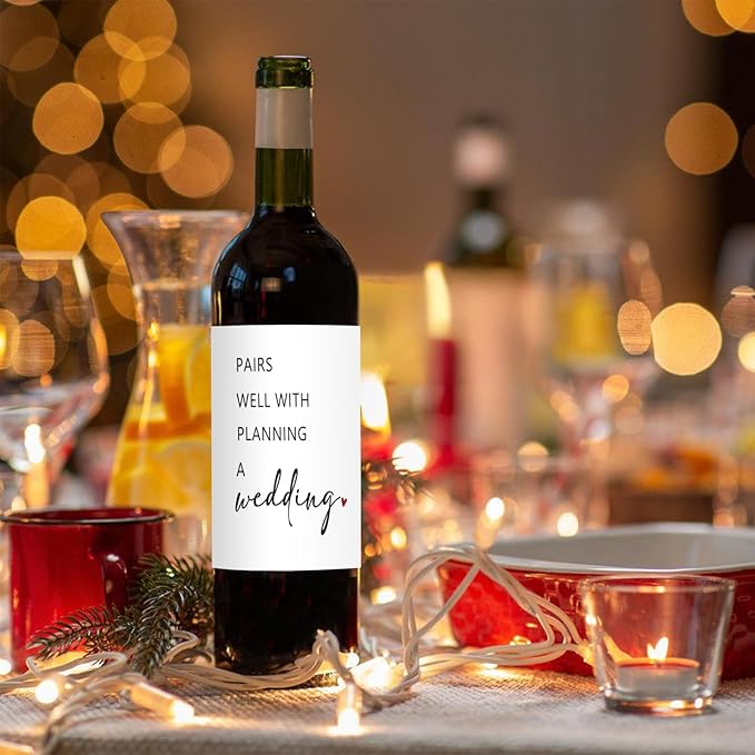 24 Pcs Funny Engagement Wine Label Pairs Well With Planning a Wedding Wine Bottle Stickers Engagement Gift Wine Bottle Labels Engagement Gift for Couples Newly Her Him