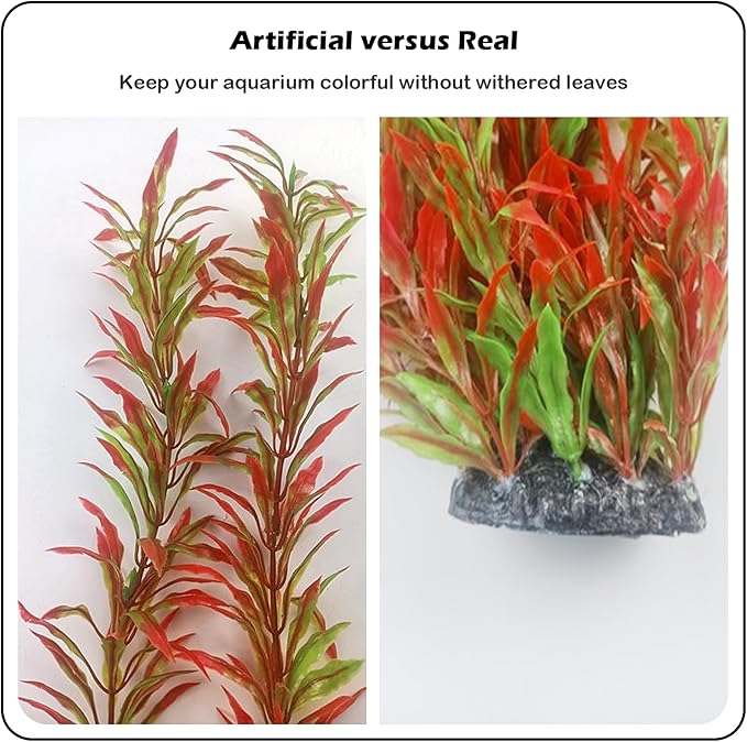 kathson Artificial Aquarium Plant Decorations,23.62 Inches Large Plastic Fish Tank Plants Tall Realistic Aquarium Accessories for Freshwater and Saltwater(Wine and Green,2 Pcs)
